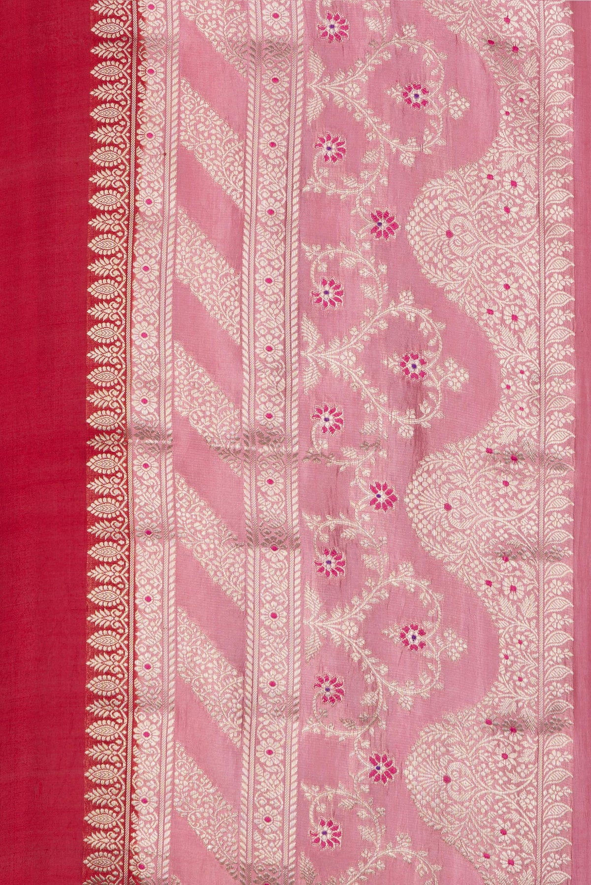 Border image of Pure Silk Red Dual Tone Tussar Saree with Zari Butta on the body and Fancy Border. 