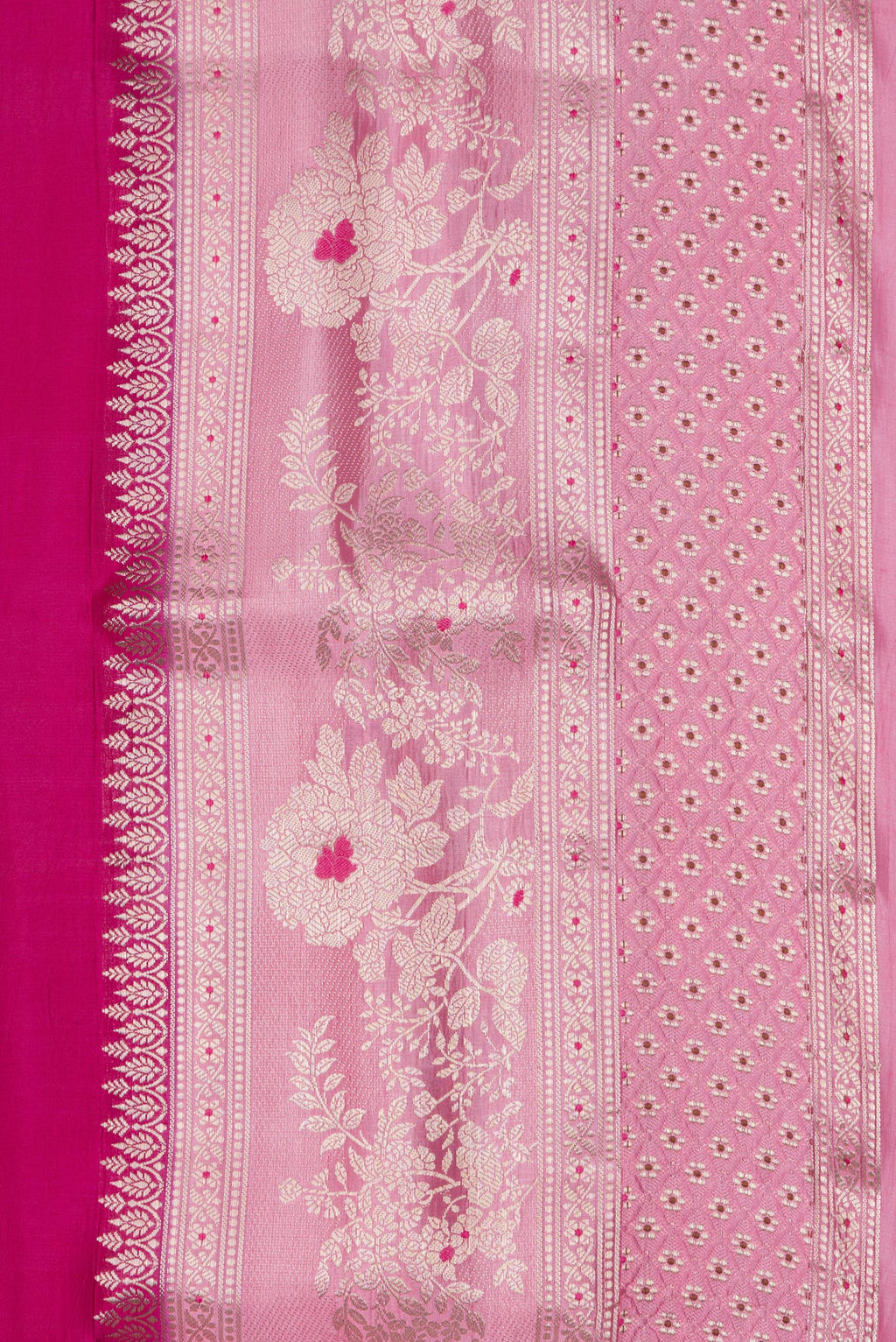 Border image of Pure Silk Dark Pink Dual Tone Tussar Saree with Zari Butta on the body and Fancy Border. 