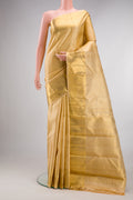 Pure Silk Sandal Kanchipuram Saree with Zari Brocade on the body and Zari Border.  displayed on a mannequin
