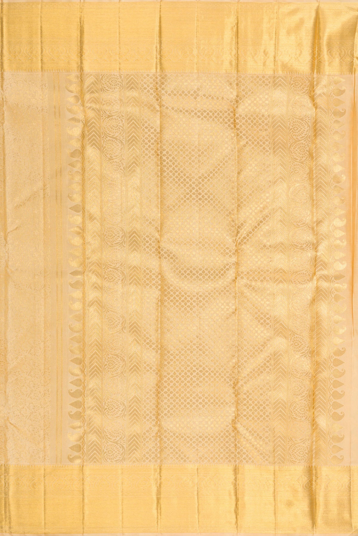 Close up image of the pallu of Pure Silk Sandal Kanchipuram Saree with Zari Brocade on the body and Zari Border. 
