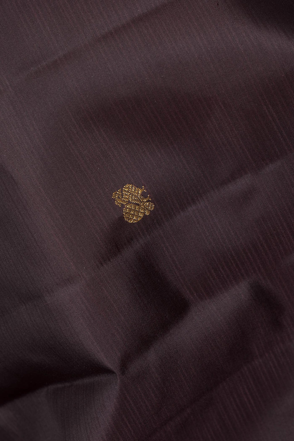 Close up of Pure Silk Coffee Brown Dual Tone Kanjivaram Saree with Zari Butta on the body and Zari Border.  displaying folds