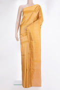 Pure Silk Mustard Dual Tone Kanchipuram Saree with Zari Brocade on the body and Zari Border.  displayed on a mannequin