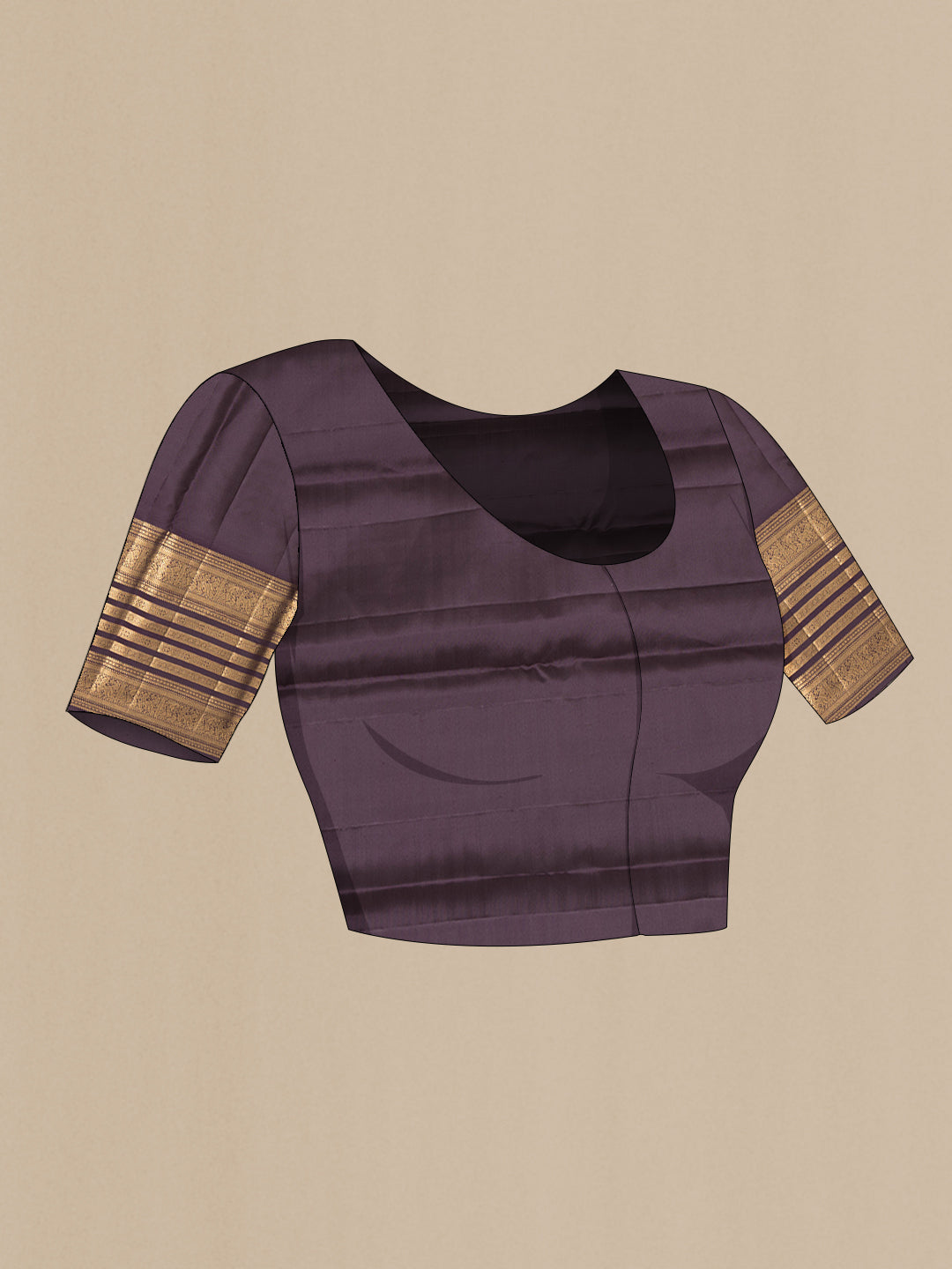 Close up image of the blouse of Pure Silk Grey Kanjivaram Saree with Stripes on the body and Fancy Border. 