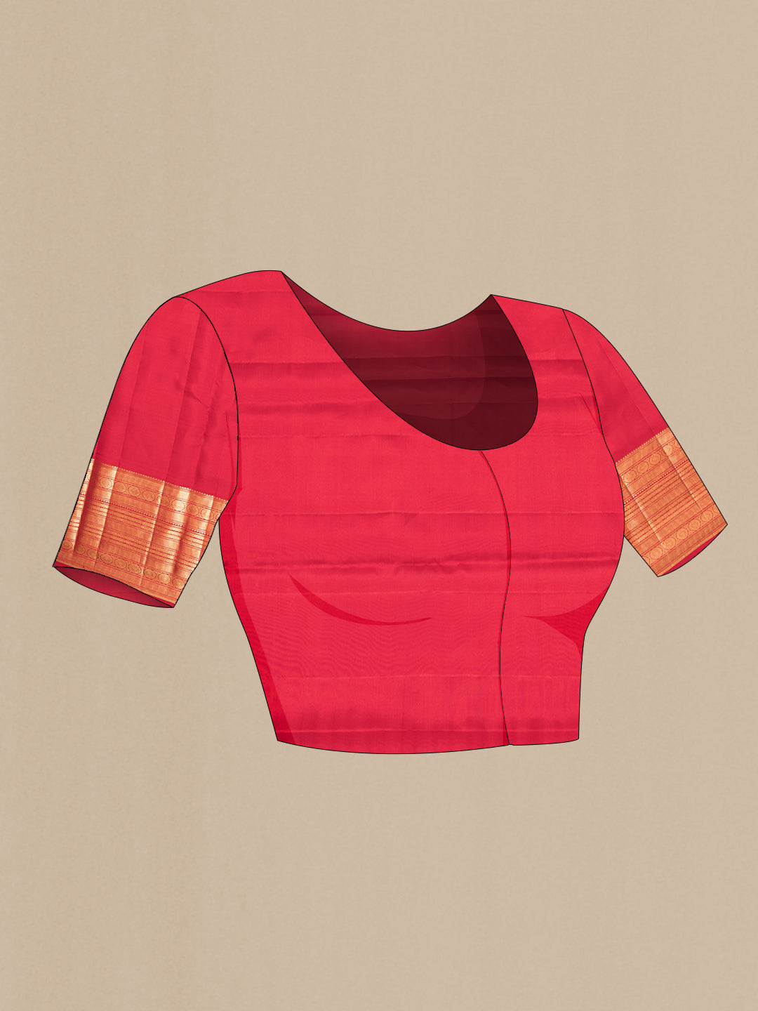 Close up image of the blouse of Pure Silk Red Kanjivaram Saree with Zari Brocade on the body and Fancy Border. 