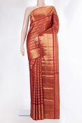 Pure Silk Red Kanjivaram Saree with Zari Brocade on the body and Fancy Border.  displayed on a mannequin