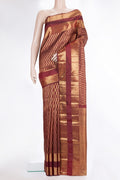 Pure Silk Maroon Kanjivaram Saree with Zari Brocade on the body and Zari Border.  displayed on a mannequin