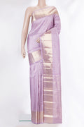 Pure Silk Lavender Kanchipuram Saree with Zari Brocade on the body and Zari Border.  displayed on a mannequin