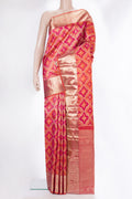 Pure Silk Orange Dual Tone Kanjivaram Saree with Zari Brocade on the body and Zari Border.  displayed on a mannequin