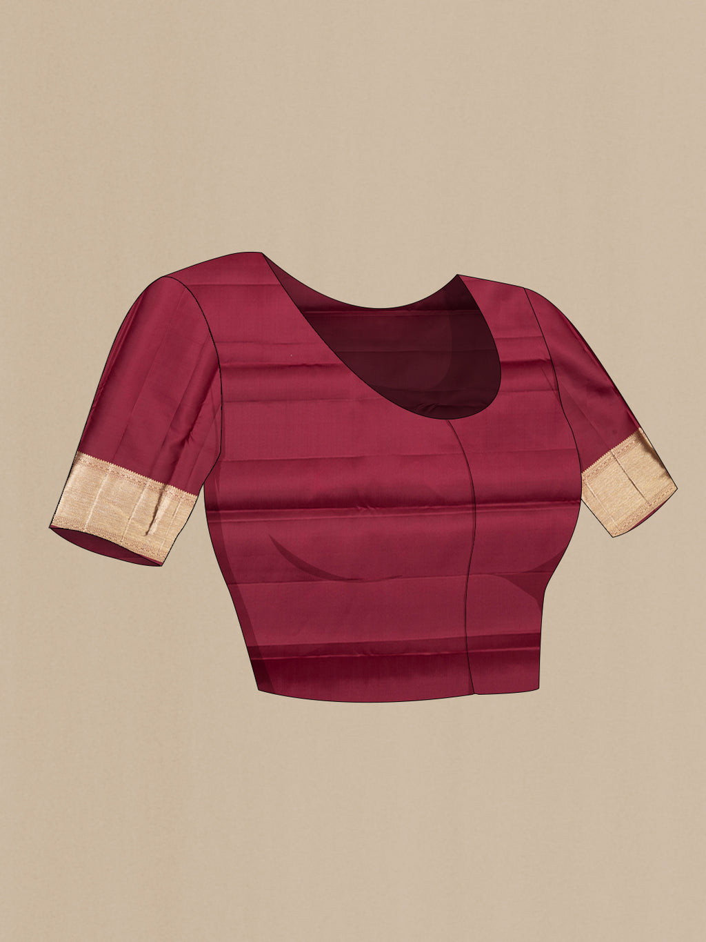 Close up image of the blouse of Pure Silk Maroon Kanjivaram Saree with Zari Brocade on the body and Fancy Border. 