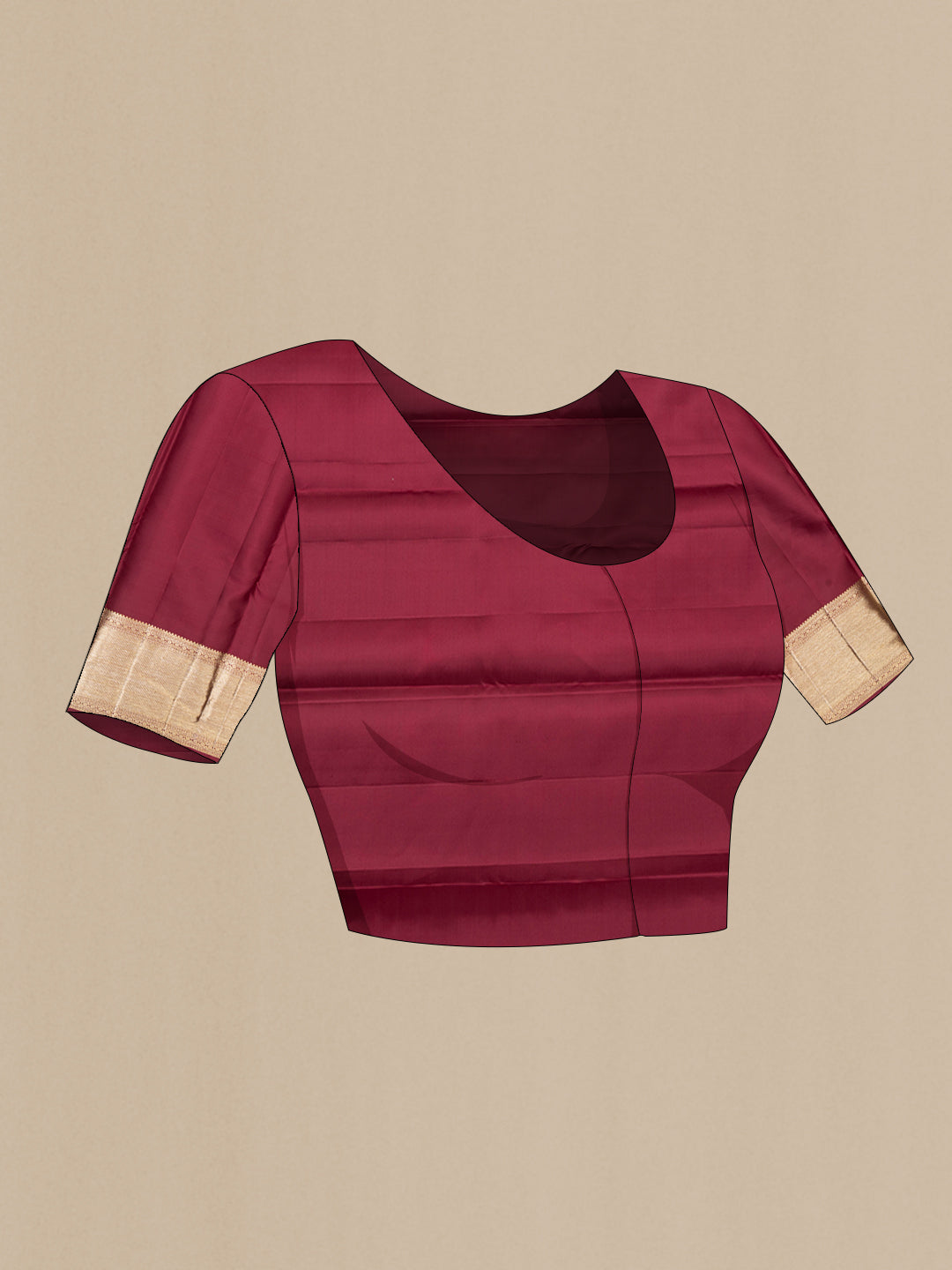 Close up image of the blouse of Pure Silk Maroon Kanjivaram Saree with Zari Brocade on the body and Fancy Border. 