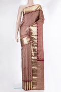 Pure Silk Maroon Kanjivaram Saree with Zari Brocade on the body and Fancy Border.  displayed on a mannequin