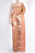 Pure Silk Peach Dual Tone Kanjivaram Saree with Zari Brocade on the body and Zari Border.  displayed on a mannequin