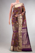 Pure Silk Purple Dual Tone Kanjivaram Saree with Zari Brocade on the body and Zari Border.  displayed on a mannequin