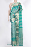 Pure Silk Sea Green Dual Tone Kanjivaram Saree with Zari Brocade on the body and Fancy Border.  displayed on a mannequin