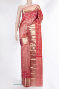 Pure Silk Brick Orange Dual Tone Kanjivaram Saree with Zari Brocade on the body and Fancy Border.  displayed on a mannequin