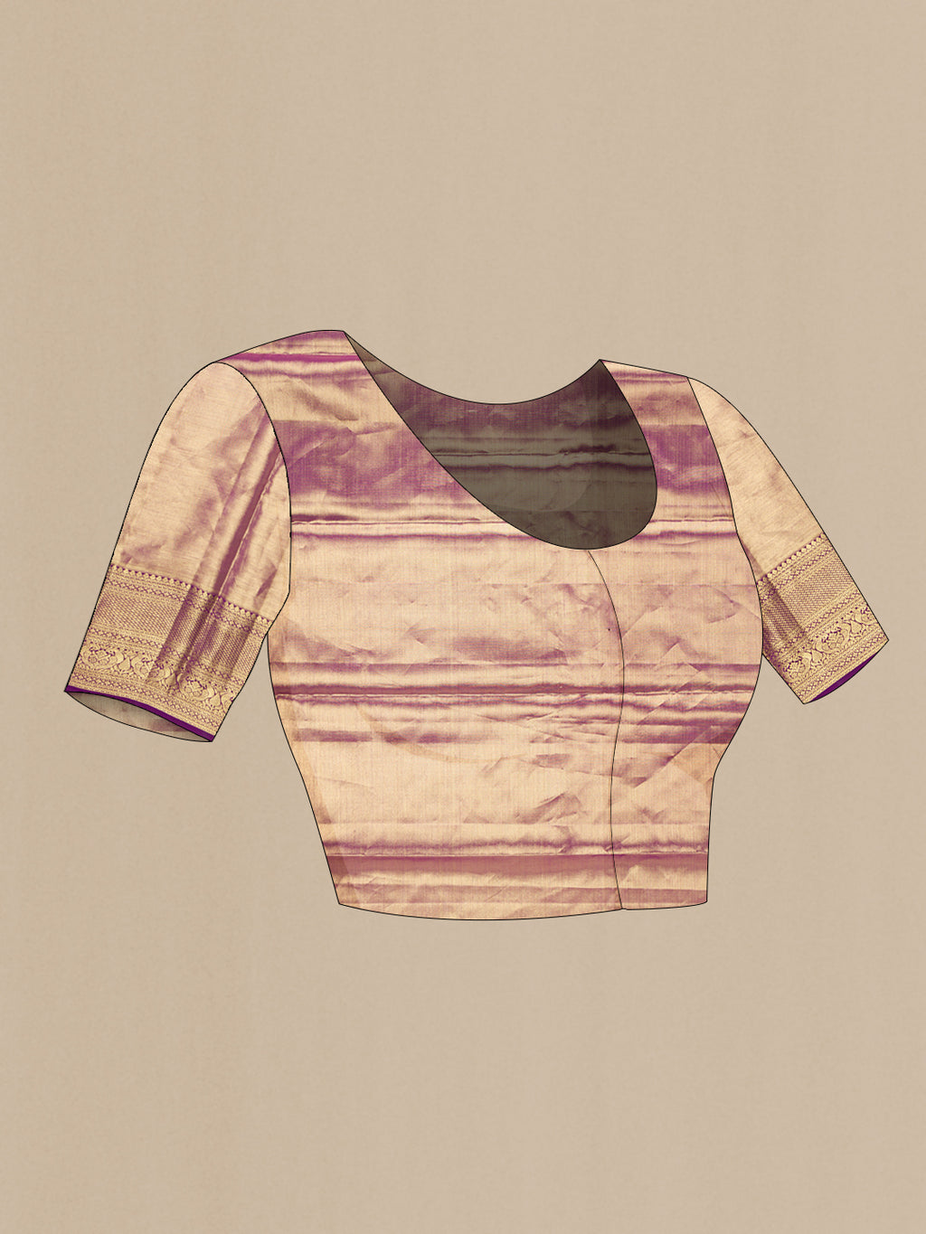 Close up image of the blouse of Gold Dual Tone Kanchipuram Tissue Saree with Zari Brocade on the body and Zari Border. 