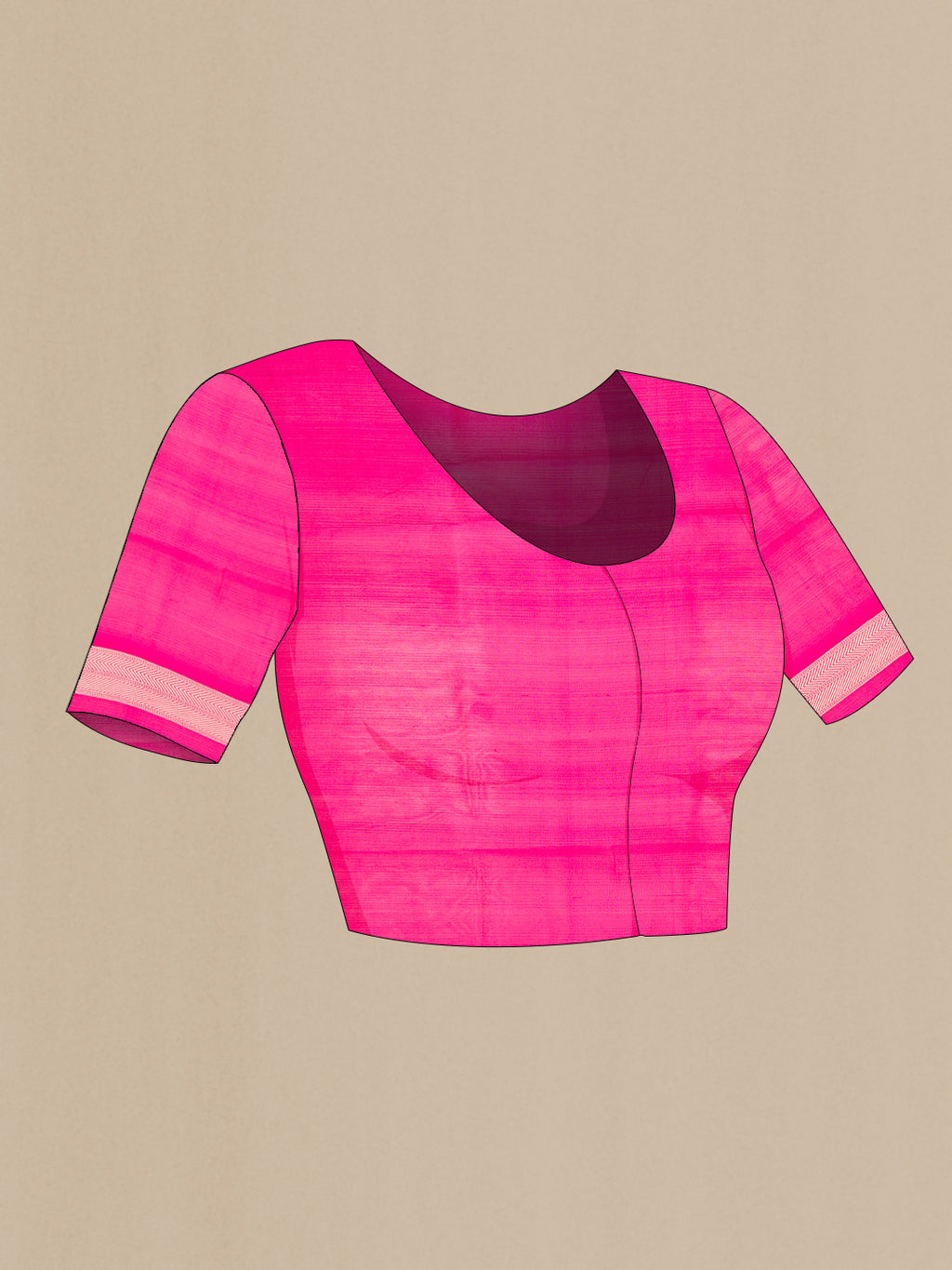 Close up image of the blouse of Pure Silk Pink Banarasi Saree with Zari Brocade on the body and Zari Border. 