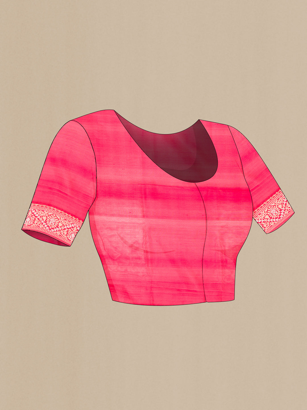Close up image of the blouse of Pure Silk Red Dual Tone Banarasi Saree with Zari Butta on the body and Zari Border. 