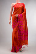 Orange Tussar Saree with Stripes on the body and Fancy Border.  displayed on a mannequin