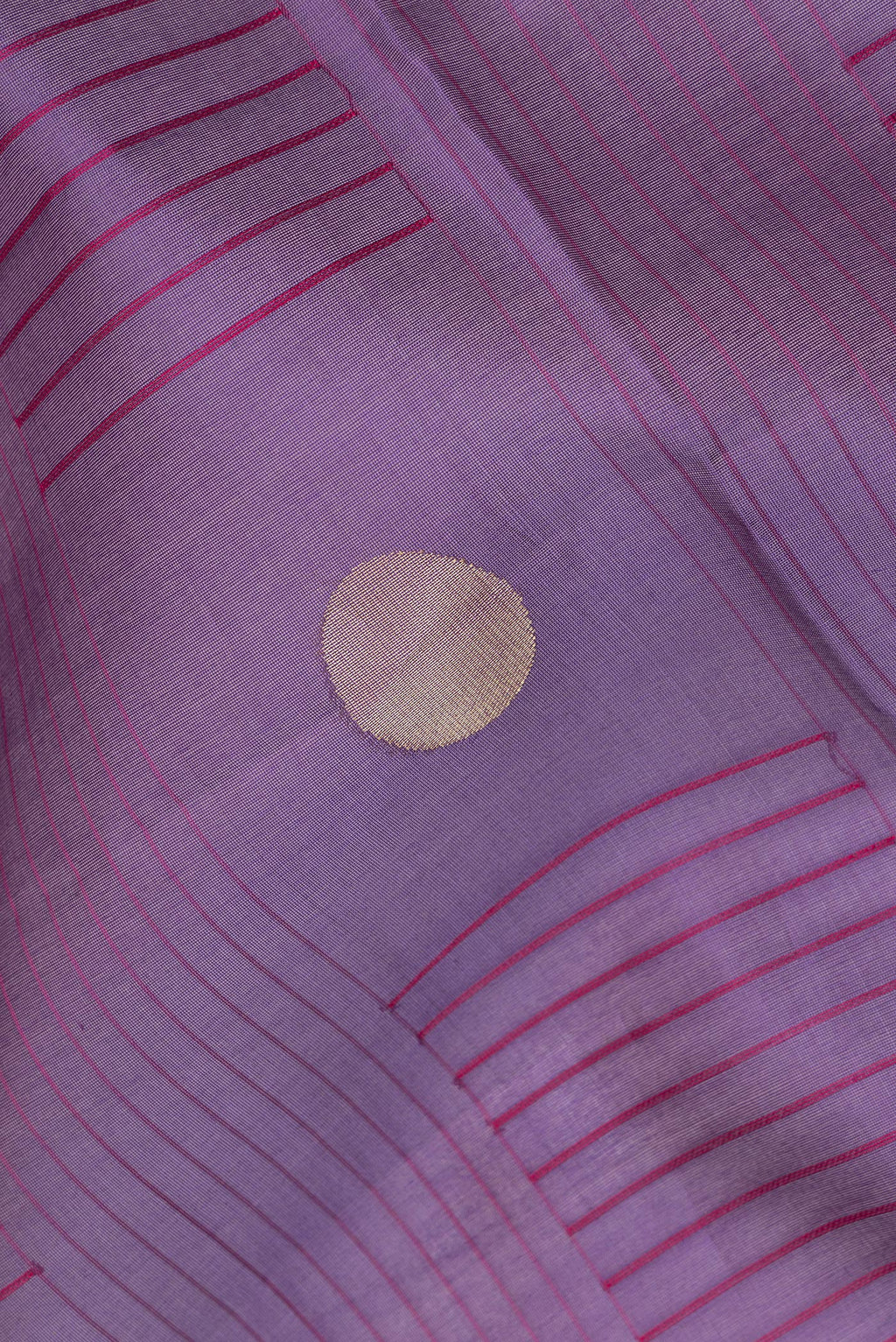 Close up of Pure Silk Purple Dual Tone Tussar Saree with Stripes on the body and Zari Border.  displaying folds