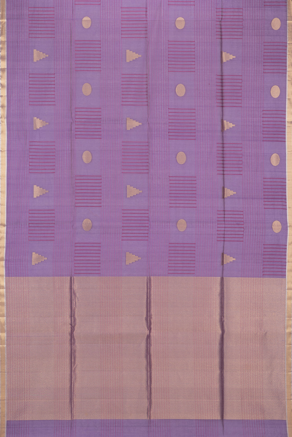 Flat view of Pure Silk Purple Dual Tone Tussar Saree with Stripes on the body and Zari Border. 