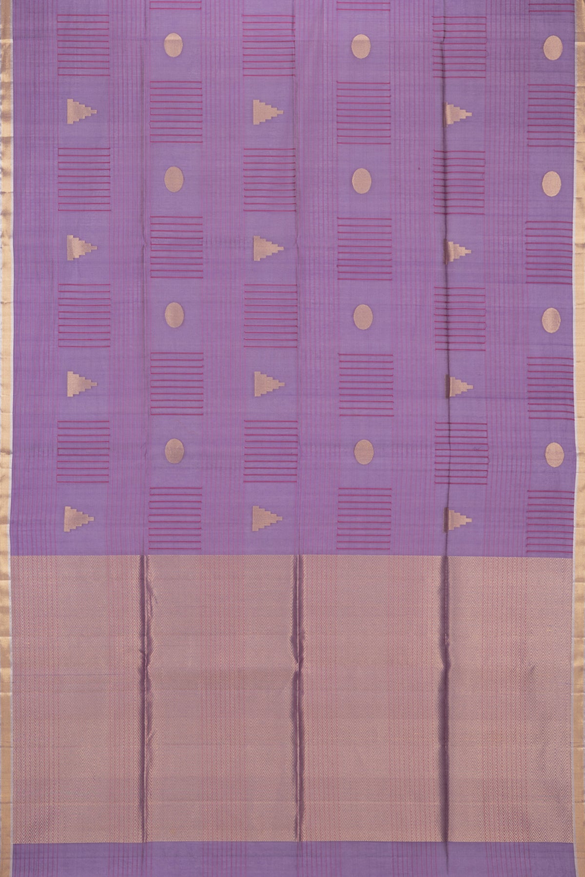Flat view of Pure Silk Purple Dual Tone Tussar Saree with Stripes on the body and Zari Border. 