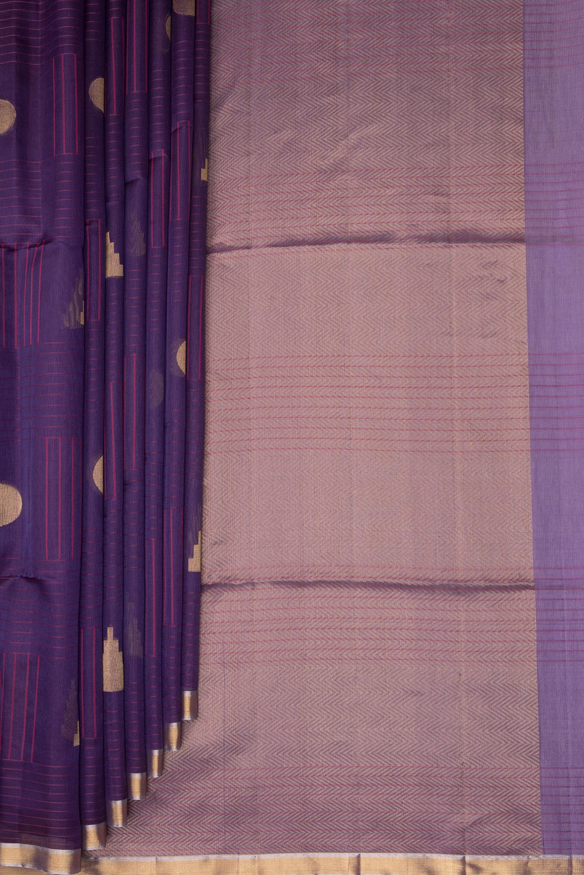 Pleats and pallu of Pure Silk Purple Dual Tone Tussar Saree with Stripes on the body and Zari Border. 