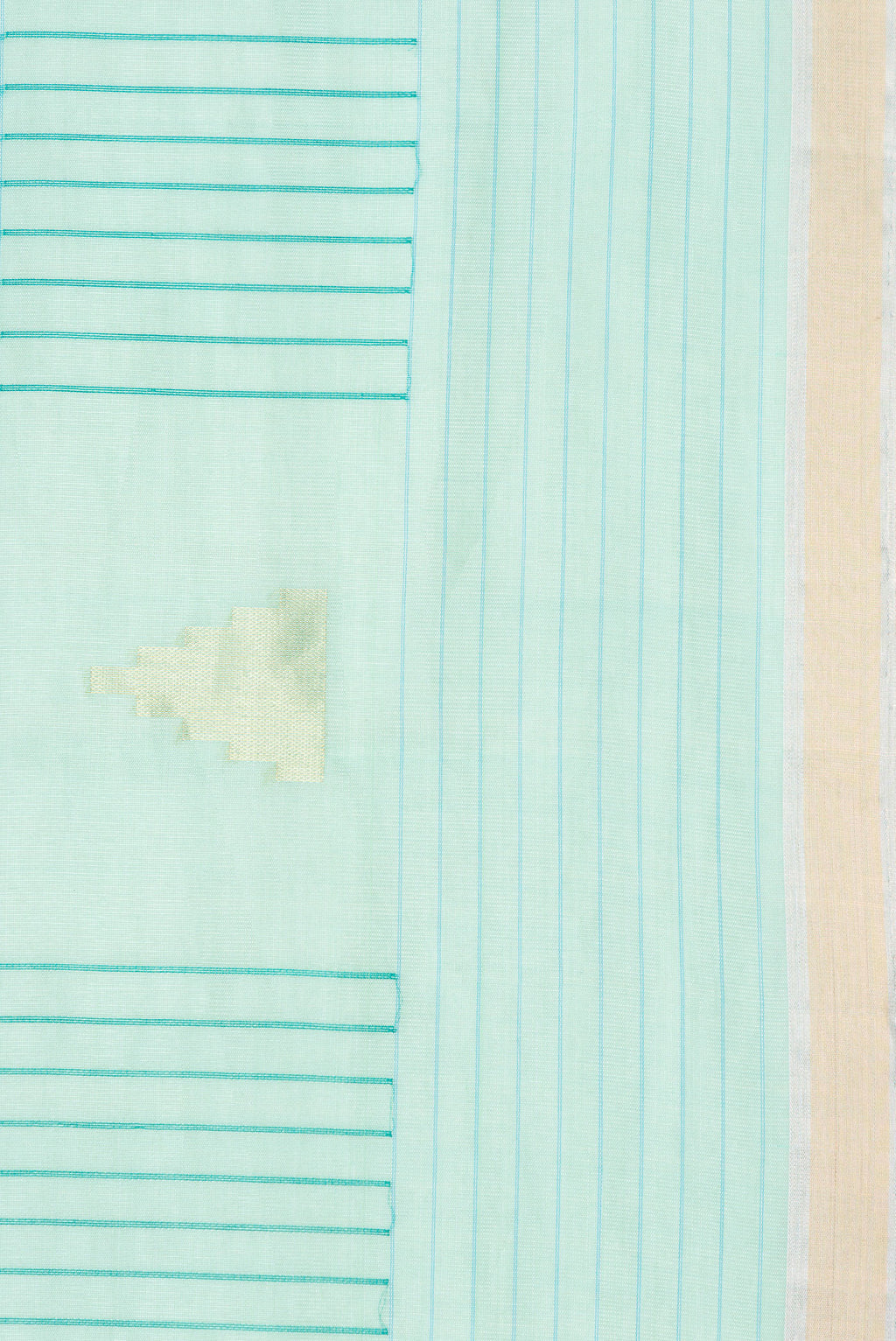 Border image of Pure Silk Sea Green Dual Tone Tussar Saree with Stripes on the body and Zari Border. 