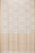 Cream Tussar Saree with Stripes on the body and Zari Border.  displayed on a mannequin