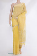 Pure Silk Yellow Dual Tone Tussar Saree with Zari Butta on the body and Zari Border.  displayed on a mannequin