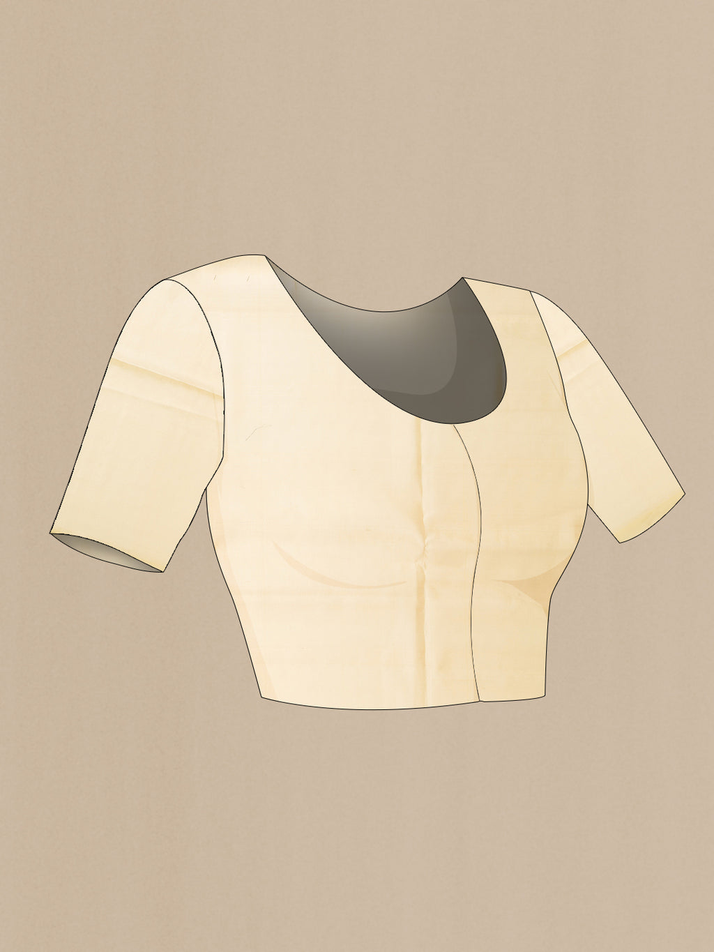 Close up image of the blouse of Pure Silk Sandal Soft Saree with Thread Butta on the body and Without Border. 