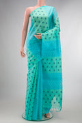 Pure Silk Multi Color Soft Saree with Thread Butta on the body and Without Border.  displayed on a mannequin