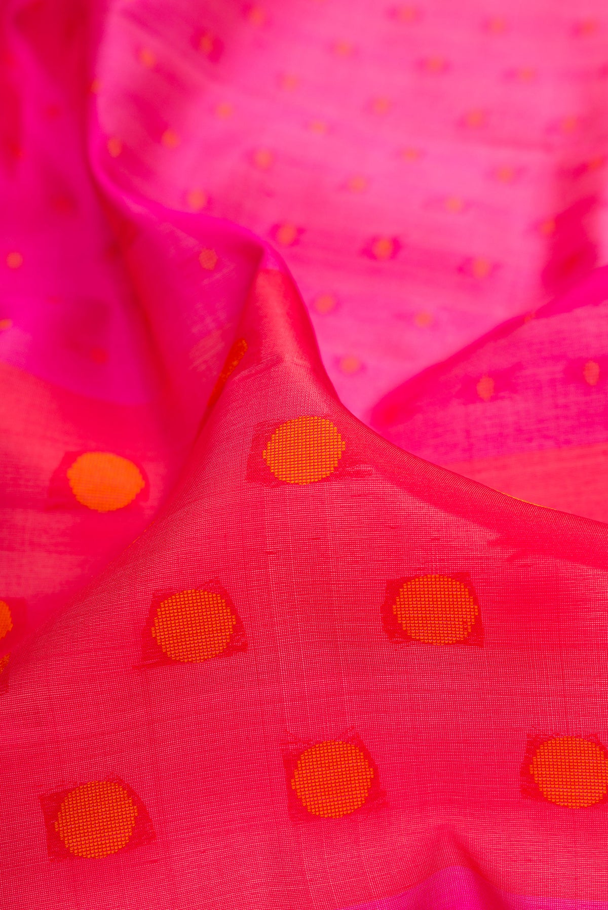 Close up of Pure Silk Multi Color Soft Saree with Thread Butta on the body and Without Border.  displaying folds