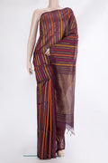 Pure Silk Purple Dual Tone Tussar Saree with Stripes on the body and Zari Border.  displayed on a mannequin