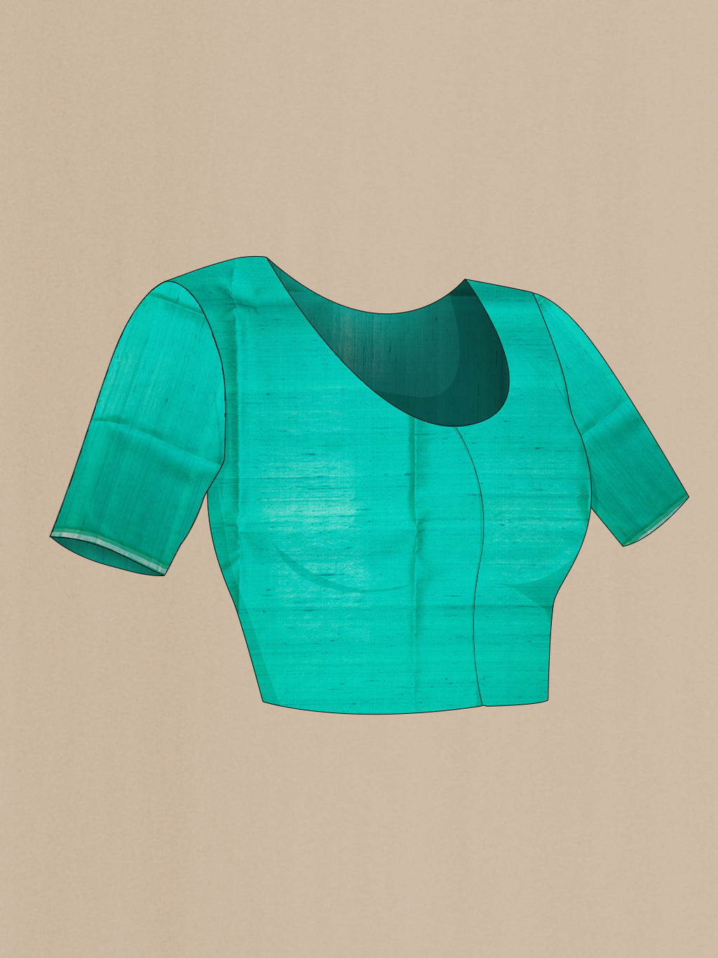 Close up image of the blouse of Green Dual Tone Organza Saree with Stripes on the body and Zari Border. 