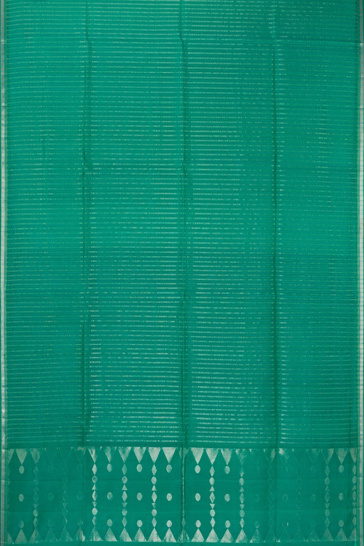 Flat view of Green Dual Tone Organza Saree with Stripes on the body and Zari Border. 