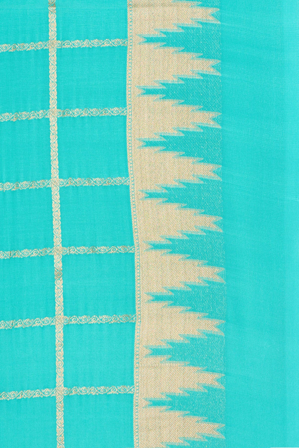 Border image of Pure Silk Sky Blue Dual Tone Mysore Silk Saree with Checked design on the body and Fancy Border. 