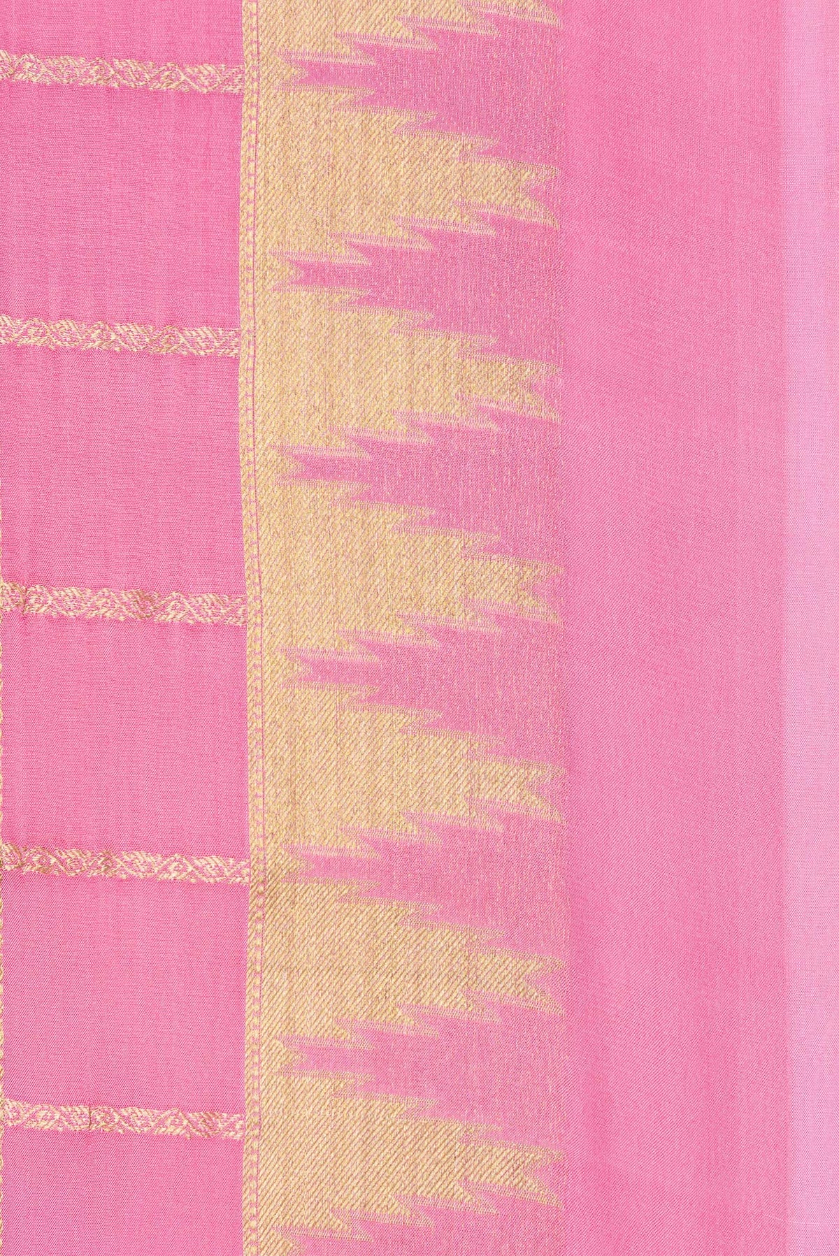 Border image of Pure Silk Pink Dual Tone Mysore Silk Saree with Checked design on the body and Fancy Border. 