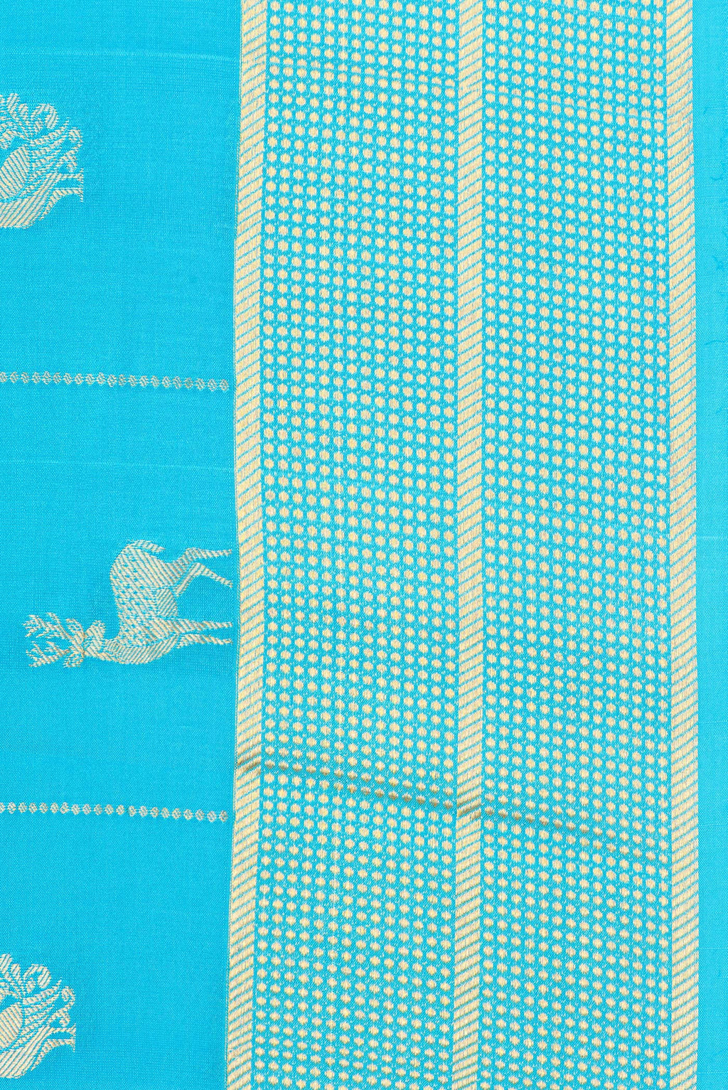 Border image of Pure Silk Sky Blue Dual Tone Mysore Silk Saree with Zari Butta on the body and Zari Border. 