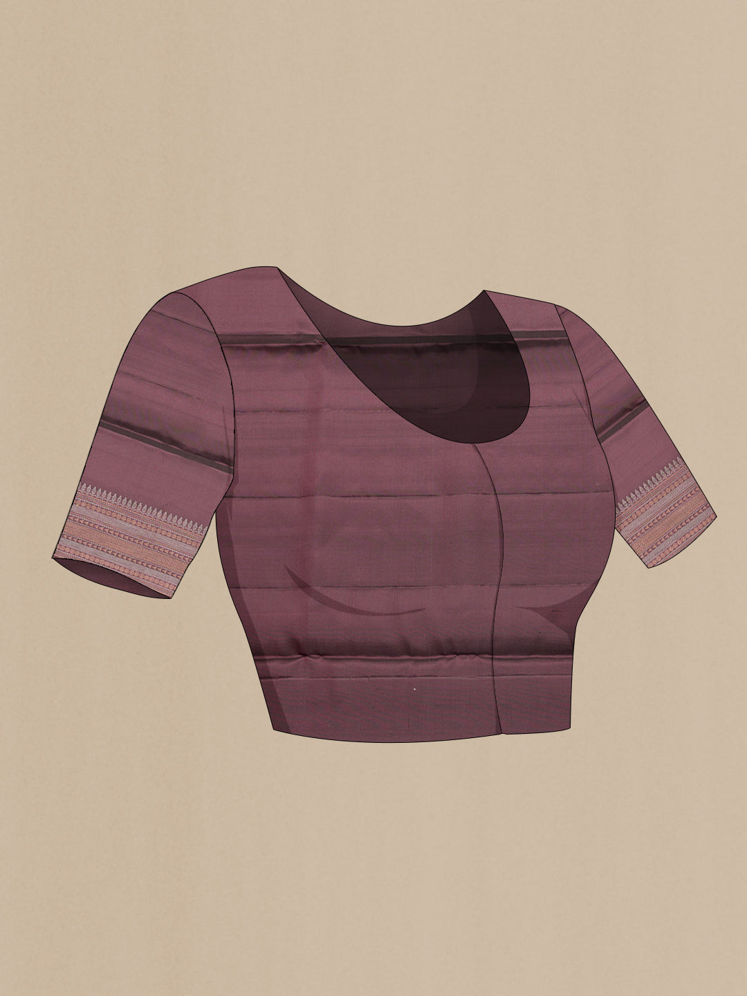 Close up image of the blouse of Pure Silk Coffee Brown Dual Tone Soft Saree with Stripes on the body and Without Border. 