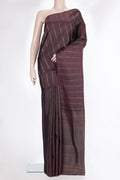 Pure Silk Coffee Brown Dual Tone Soft Saree with Stripes on the body and Without Border.  displayed on a mannequin