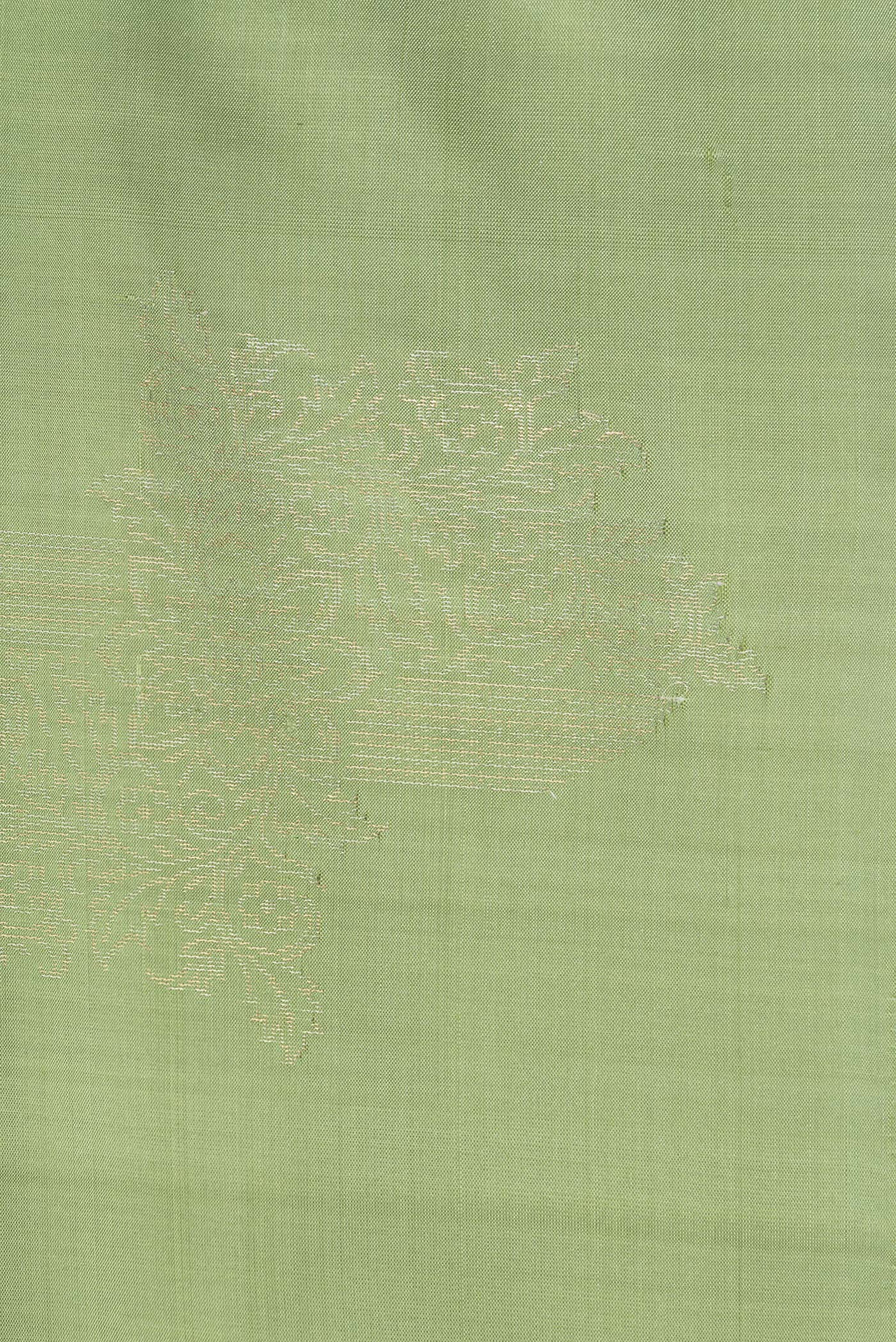 Border image of Pure Silk Green Dual Tone Soft Saree with Zari Butta on the body and Without Border. 