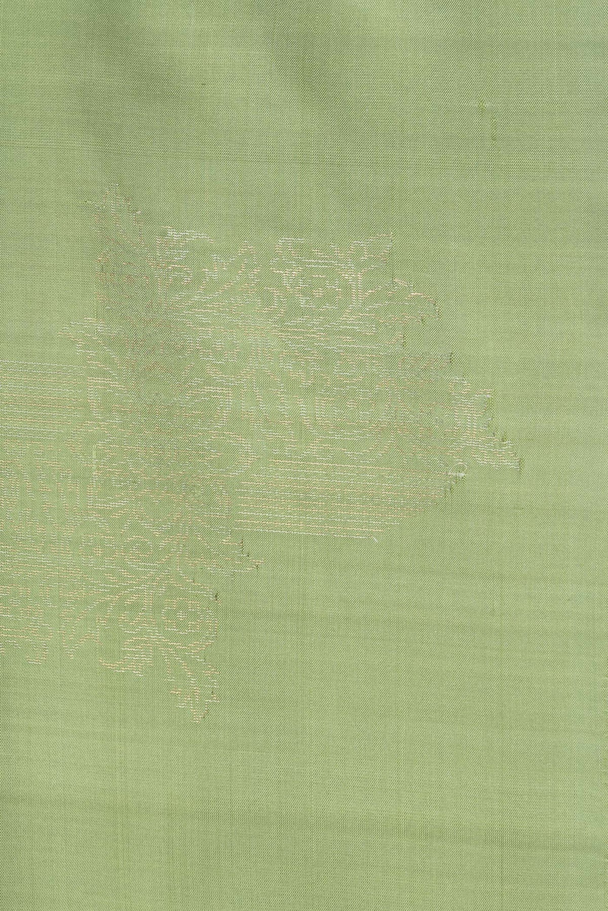 Border image of Pure Silk Green Dual Tone Soft Saree with Zari Butta on the body and Without Border. 