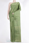 Pure Silk Green Dual Tone Soft Saree with Zari Butta on the body and Without Border.  displayed on a mannequin