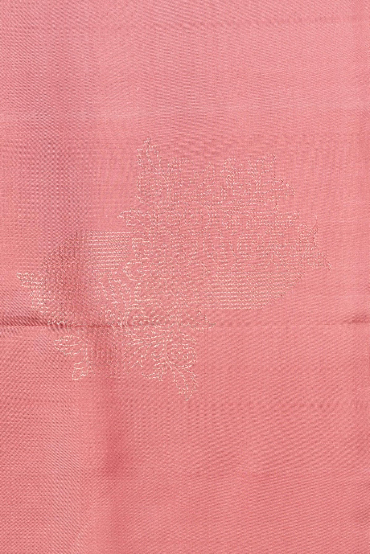 Border image of Pure Silk Rose Gold Dual Tone Soft Saree with Zari Butta on the body and Without Border. 