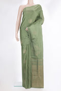 Pure Silk Pista Green Dual Tone Soft Saree with Zari Butta on the body and Without Border.  displayed on a mannequin