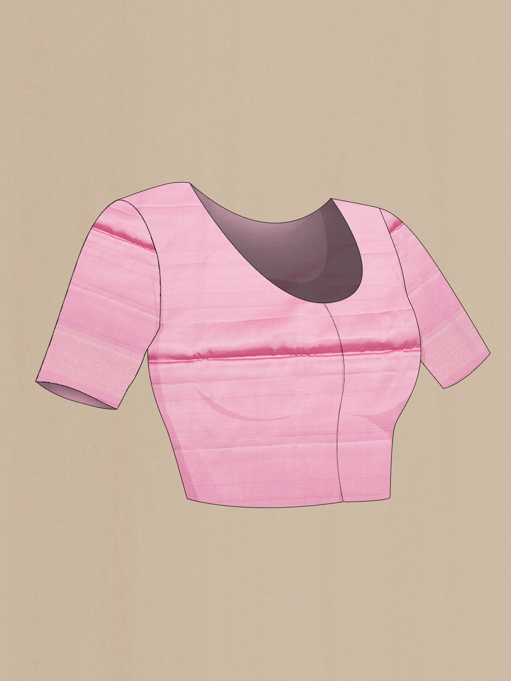 Close up image of the blouse of Pure Silk Pink Dual Tone Soft Saree with Zari Butta on the body and Without Border. 