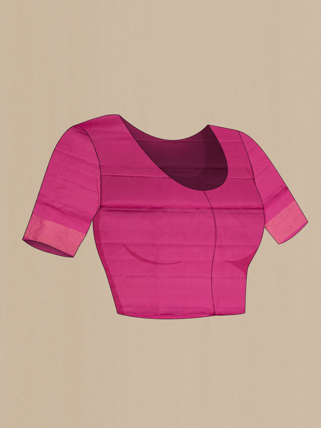 Close up image of the blouse of Pure Silk Magenta Dual Tone Soft Saree with Zari Butta on the body and Without Border. 