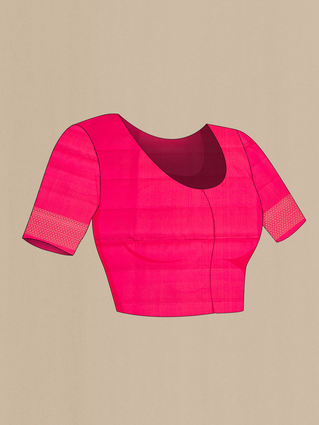 Close up image of the blouse of Pure Silk Dark Pink Dual Tone Soft Saree with Zari Butta on the body and Without Border. 