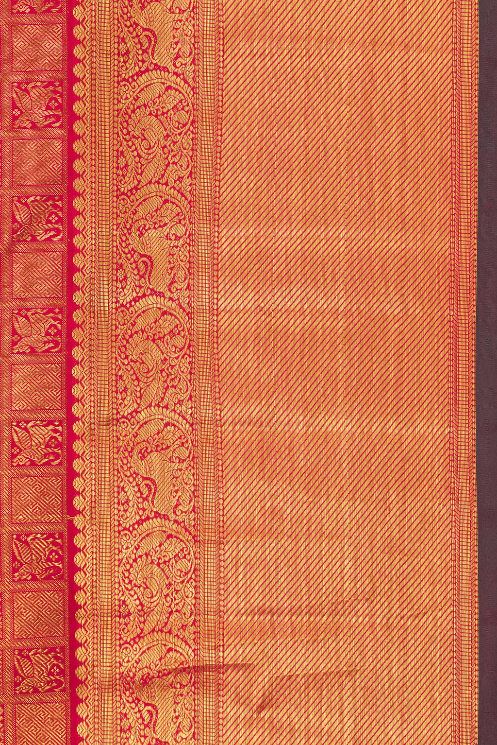Border image of Pure Silk Dark Pink Dual Tone Kanjivaram Saree with Zari Brocade on the body and Zari Border. 